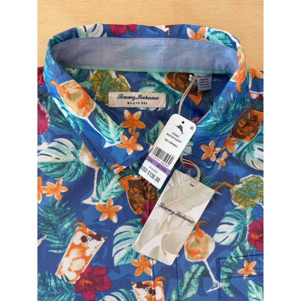Tommy Bahama Mojito Bay Salud BT NWT Shirt Blue Tropical Cocktail Print -2XLT